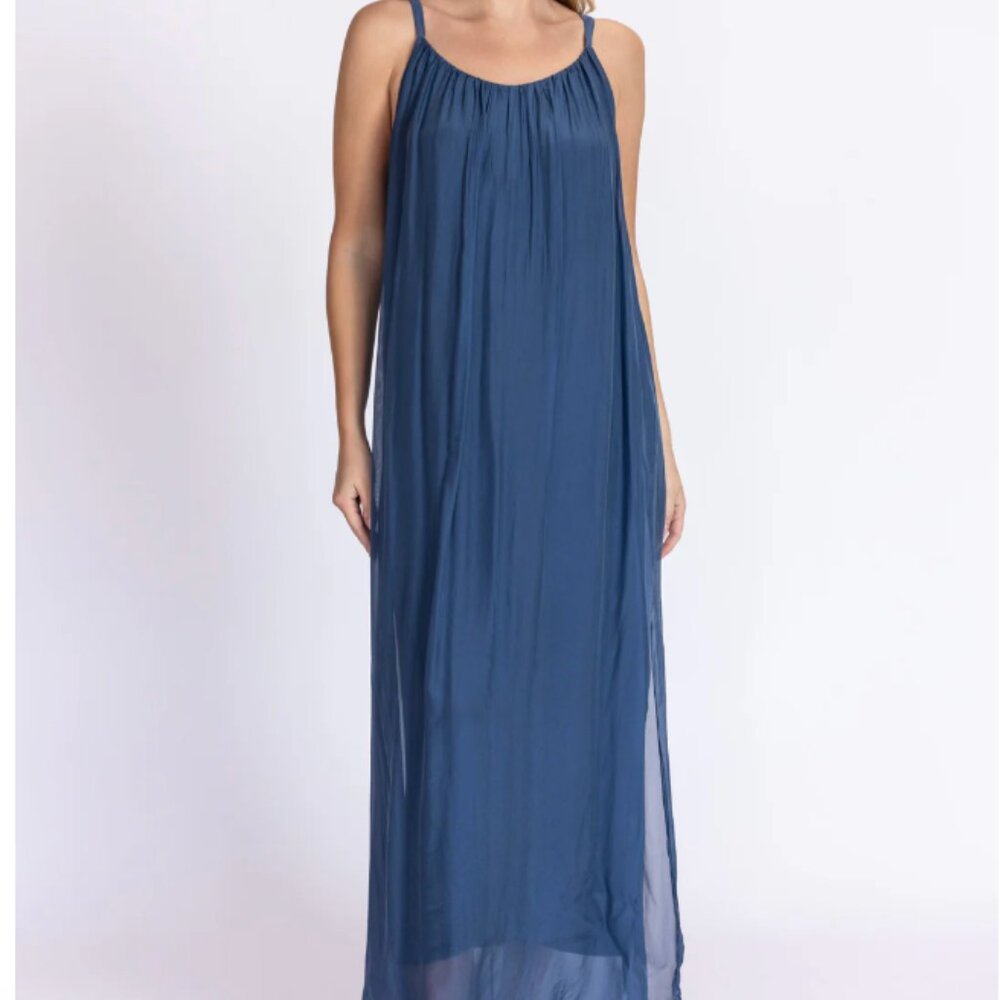 Meo Meli Silk Lined Maxi Dress Blue Size Small